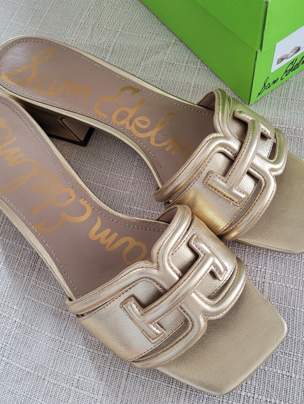 Sam Edelman Metallic Gold Leather Slide Mules